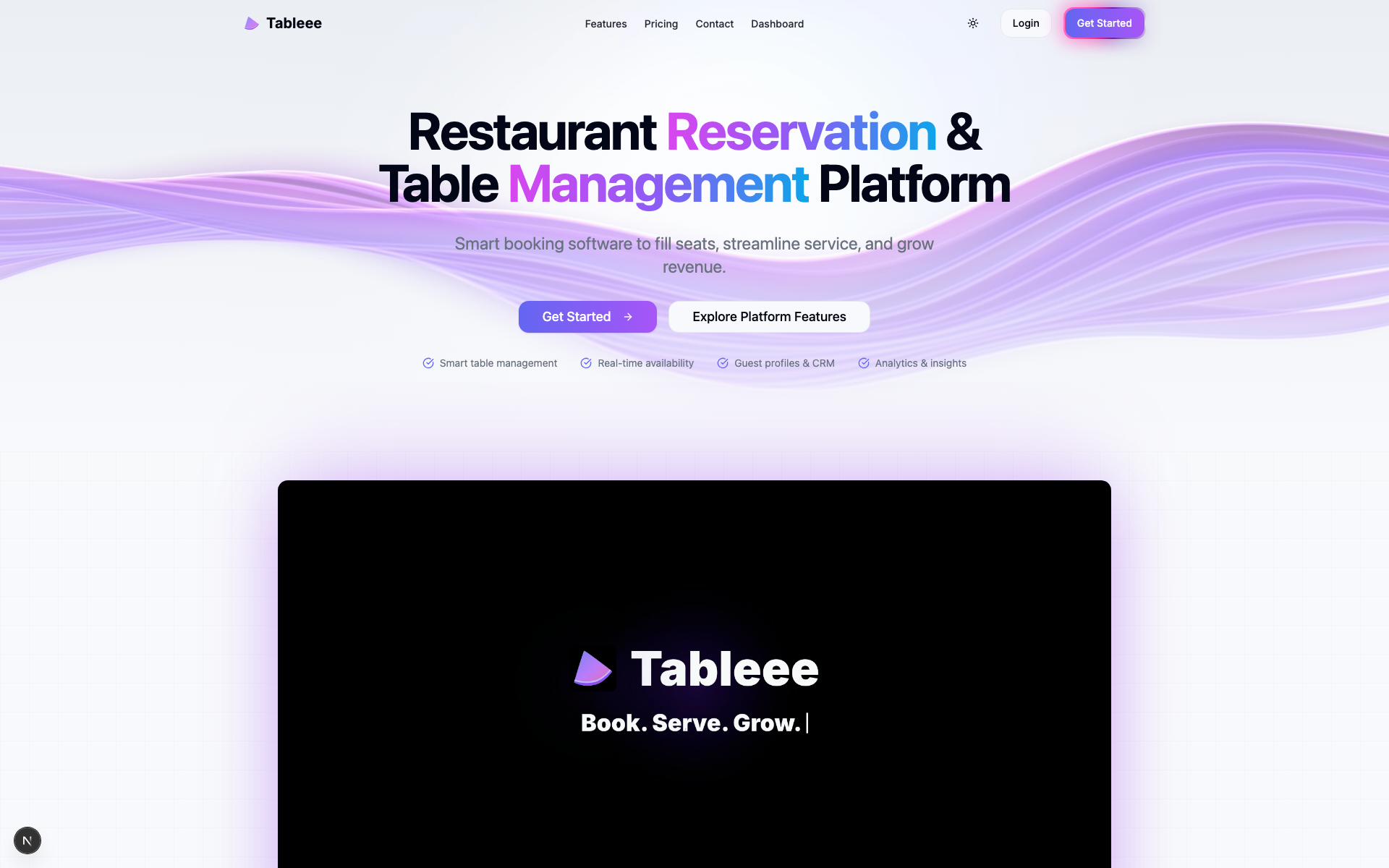 Tableee landing and direct booking experience.